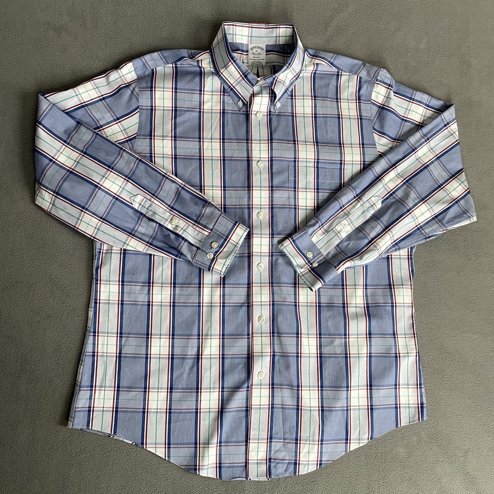 Brooks Brothers Men's 1818 Regent Supima Cotton Oxford Shirt Size XL Blue Plaid - Picture 2 of 8